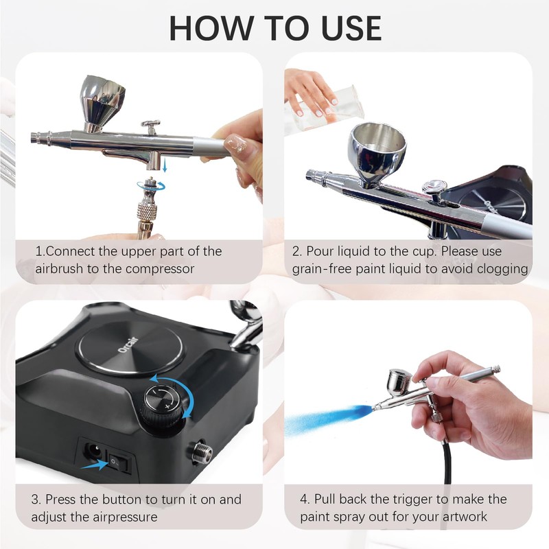 Orcair Air Brush Kit with Compressor,40PSI High Pressure Compressor with