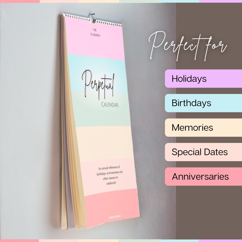 Perpetual Monthly Wall Calendar for Birthdays, Anniversaries & Special Dates