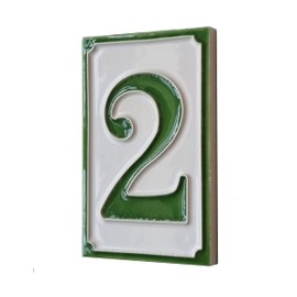 House Numbers Hand-painted Italian Ceramic Numbers Tiles Simple Green Design, Tile Size: 11cm x 7cm (Green Number 2)