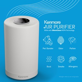 Kenmore PM1005 Air Purifier with H13 True HEPA Filter, Covers Up to 850 Sq.Foot, 25db SilentClean 3-Stage HEPA Filtration System for Office & Bedroom