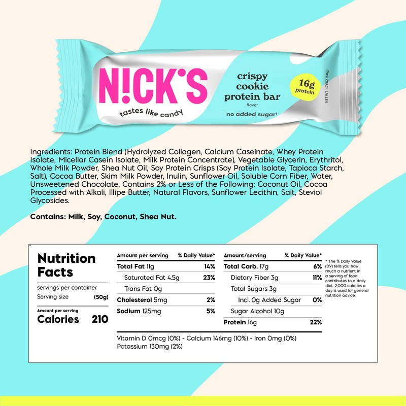 Nick’s Protein Bars Crispy Cookie Chocolate – 12-Count Box |