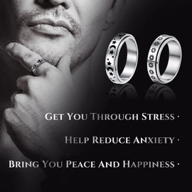 LIAN Spinner Rings for Women Men Fidget Rings Moon Star Flower Stainless Steel Ring Couple Rings Wedding Promise Rings Valentine's Day Gift(6-11)