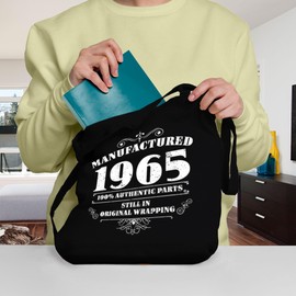 60th Birthday Gifts For Women - Cotton Tote Bag For Her - Funny Manufactured Slogan Born In 1965 - Present Bag Gift Wrapping - Black