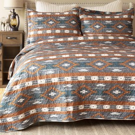 CARSTENS, INC. Western Aztec Country Bedding Set, Southwestern 3-Piece Microfiber Cow Print Quilt Set, Wrangler Checotah, Full/Queen