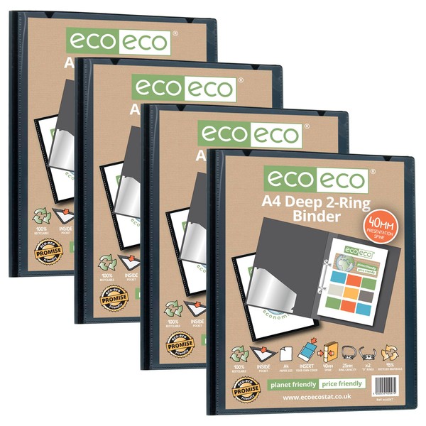 eco-eco A4 95% Recycled Presentation Deep Ring Binder, 40mm Presentation