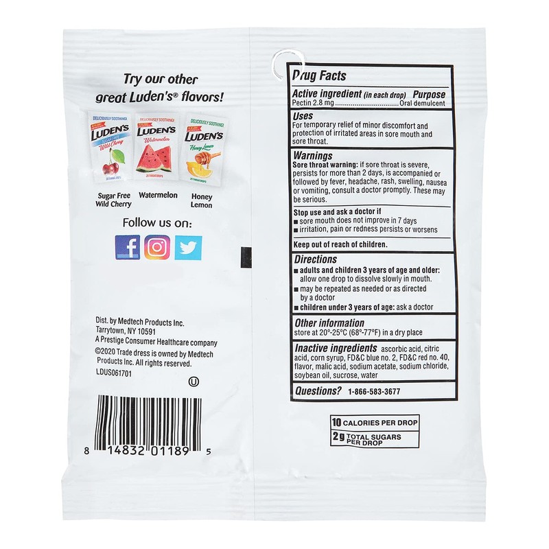 Luden's Soothing Throat Drops, Box Wild Cherry, 20 ct (Pack