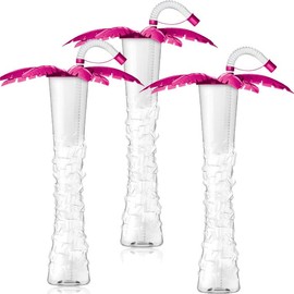 Sweet World USA Tropical Palm Tree Yard Cup - 17 oz. (Box of 54) - clear cup with a Palm lid (Pink)