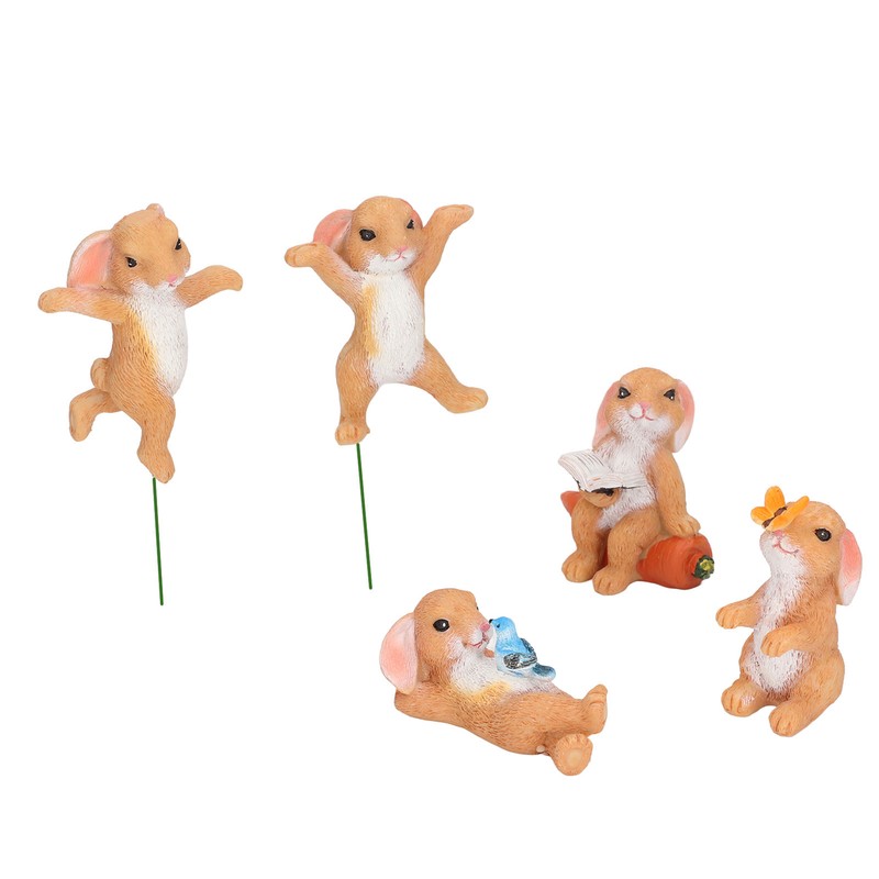 5pcs Bunny Figurines Cute Style Resin Material Decorative DIY Micro