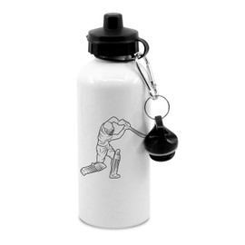 New Spirit Original Cricket player swining with cricket bat black outline water bottle with clip, drinks bottle, drinks cup, cricket sport