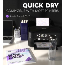 Clear Holographic Sticker Paper for Inkjet Printer and Laser – 20 Sheets, 8.5x11 Printable Vinyl Clear Sticker Paper, Waterproof Transparent Labels for DIY Stickers & Decals