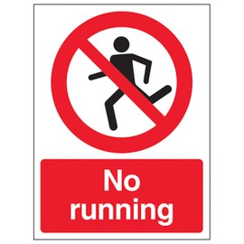 V Safety No Running - Portrait 200 x 300 mm - 3mm Brushed Aluminium Composite Safety Sign