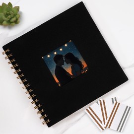 MEMOTOR Black Linen Scrapbook with Photo Window, 8x8 Inch Hardcover Album, 40 White Pages + Corner Stickers, Ideal for Anniversary, Graduation, or Travel