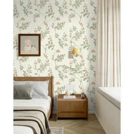 Vinjiasin Peel and Stick Wallpaper Floral Wallpaper Removable Wallpaper Vintage Flower Leaf Contact Paper Self Adhesive Wall Paper for Bedroom Livingroom Wall Covering Beige/Red 16.1"x 118"