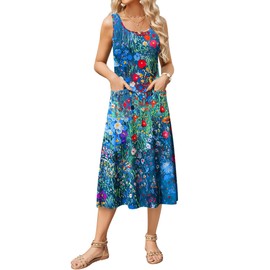 Zeagoo Women's Casual Sleeveless Midi Dress Loose Crew Neck Floral Flowy A-Line High Waist Tank Sundress with Pockets