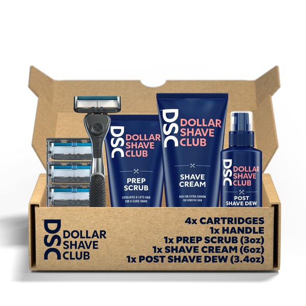 Dollar Shave Club | 6-Blade Ultimate Shave Bundle | Diamond Grip Club Series Razor Handle, 6-Blade Club Series Razor Cartridges, Prep Scrub 3oz, Shave Cream 6oz, Post Shave Dew 3.4oz