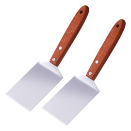 2Pcs Small Brownie Cookie Spatulas Stainless Steel Spatula with Wooden Handle for Kitchen Cooking Baking Scraper Turner, 2.5 x 8.2 Inch