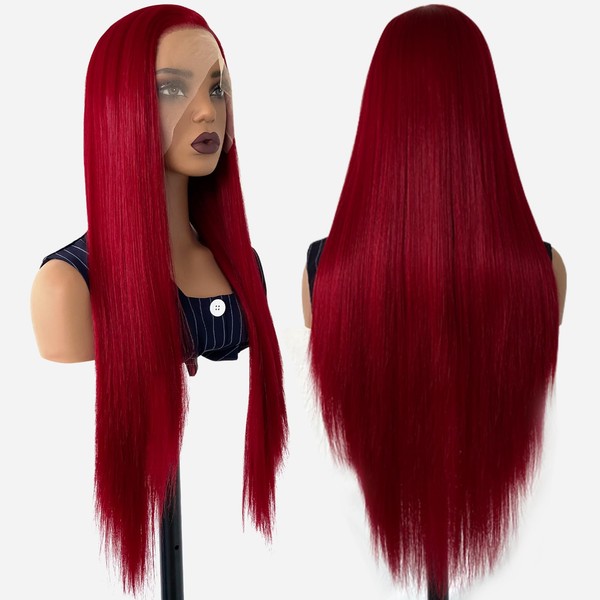 SSSNIVIA Red Wig Synthetic Lace Front Wig Glueless 13x4 HD