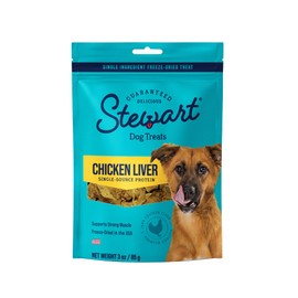 Stewart Freeze Dried Dog Treats, Chicken Liver, 3 oz, Grain Free & Gluten Free, Resealable Pouch, Single Ingredient, Dog Training Treat