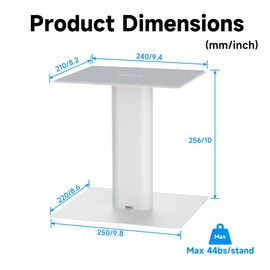 Suptek 9.4 x 8.2 Desktop Speaker Stands – Pair for Bookshelf & Desktop Speakers – 10" Height – Sturdy Base for Studio Monitors, PC, Gaming & Home Audio, White, SDM003LW