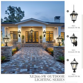 Emliviar 22" Outdoor Lighting for Post, Black Exterior Lamp Post Light Fixture for Yard, Aluminum Pillar Light with Water Ripple Glass, XE266P-SW BK