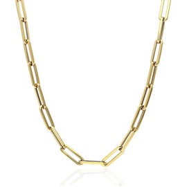 HarlemBling Solid 925 Sterling Silver - 14k Gold Plated - Elongated Rolo Paperclip Necklace - 2.5mm 3mm 4mm - 16-24" - Very In Fashion Ladies Chain - MADE IN ITALY (18, 3mm)
