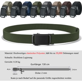 LionVII Elastic Ratchet Belt with Automatic Buckle, Adjustable and Stretchable, Work Belt for Men, 130 cm, Army Green, L