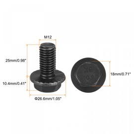sourcing map M12x25mm Hex Serrated Flange Bolts 10.9 Grade Carbon Steel Screws 6pcs