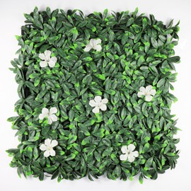 Follaje Artificial Calidad Premium, Muro Verde para Pared Interior y Exterior Sol y Sombra, 4 Piezas 50x50 cm, Plantas Decorativas hogar fácil de Instalar y Remover Mod. Flor Blanca