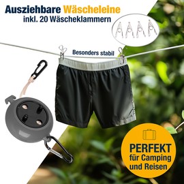 PEARL 10m Retractable Washing Line with Crank Handle + 20 Pegs