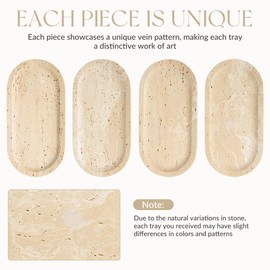 REDHUGO Natural Marble Tray 12"x6", Women Perfume Vanity Travertine Tray for Bathroom, Candle, Jewelry Stone Dish for Countertop, Key Organizer, for Home Decor, Kitchen, Kitchen