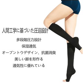 NANOOER 3 Pairs Compression Socks Toeless Elastic Stockings Sleeping Stockings High Socks Below Knee Graduated Compression Sports Fitness Men Women, black (black 19-3911tcx), S-M