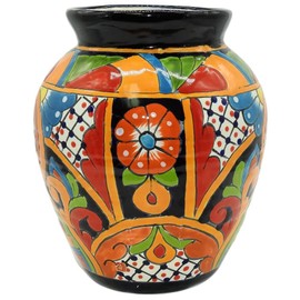 Talavera Pottery Store Vase Small Hand Painted Indoor Outdoor Multi Colored Figure Glazed Flower Pot