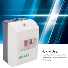 Motor Circuit Breaker, MC02-4-6.3A 50/60Hz Motor Protection Switch, IP55 Waterproof Circuit Regulator, Load Conversion Protection Switch, Insulator 220 V/380 V