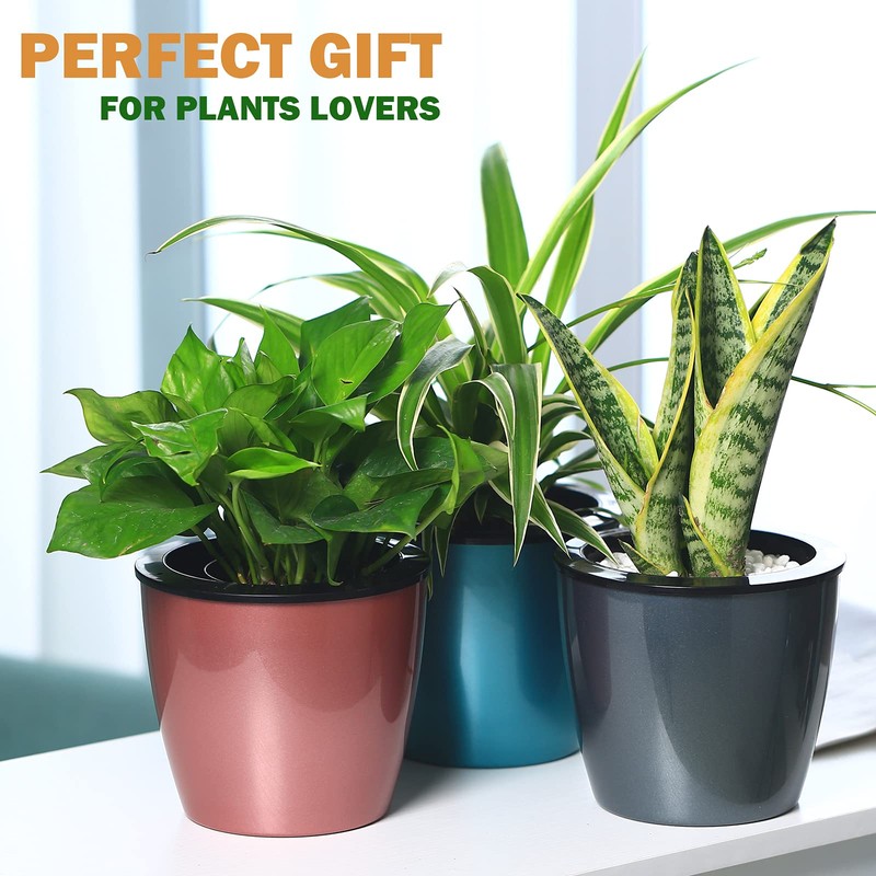 Planterhoma Self Watering Pots for Indoor Plants (Silver Gold, 6.7