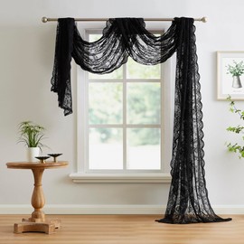 NOIR GOTHIC DECOR Black Window Scarf 216 Inches Long. Lace Window Scarf for Goth Decor or Victorian Decor. Gothic Window Scarves Can Be Used as Bed Canopy Curtains or Black Lace Fabric. LE Black 216