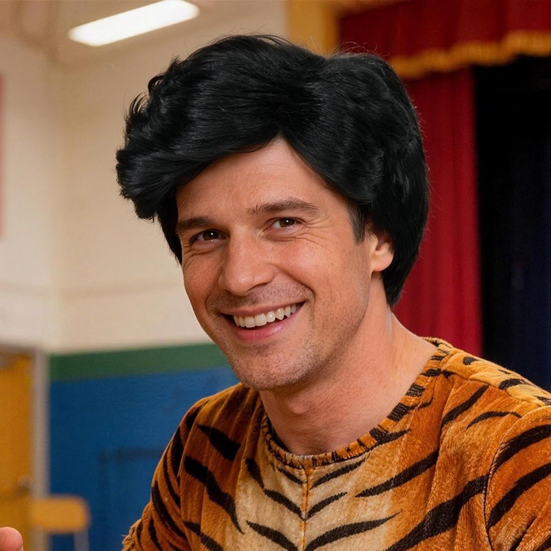 TIKJOYS Black Wig for Men Adults Prehistoric Man Wigs Short