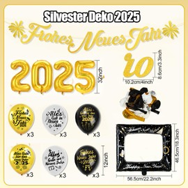 HOWAF New Year's Eve Decoration 2025, Happy New Year Garland Happy New Year Banner New Year's Eve Balloons 2025 Balloons New Year's Eve Photo Frame Foil Balloons New Year's Eve Photo Props New Year's