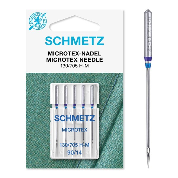SCHMETZ Sewing Machine Needles | 5 Microtex Needles | 130/705 H-M | Needle Thickness 90/14 | Can be Used on All Standard Household Sewing Machines | Suitable for Particularly Dense or Fine Fabric