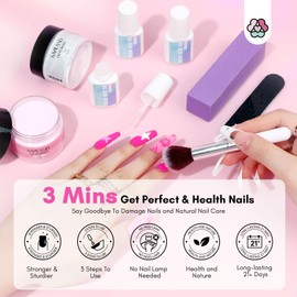 Saviland Dip Powder Kit for Nail Repair - Pink & Clear Dip Powder Nail Glue for Dipping Powder Nail File for Nail Strengthener for Thin Nails and growth No Curing Need Easy To Use Home & Salon Use