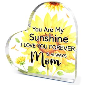 Sunflower Mom Birthday Gifts,Thank You Gifts for Moms Mother's Day Christmas,Unique Mother Gift Ideas,You Are My Sunshine Acrylic Heart Plaque
