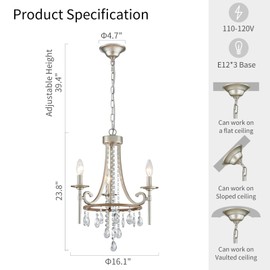 WUZUPS Candle Chandelier 3-Light Pendant Ceiling Light Modern Lighting Fixture for Bedroom Hallway Bar Kitchen Dinning Living Room Bathroom, Nickel & Imitation Wood Grain,16.1" Wide 23.8" High