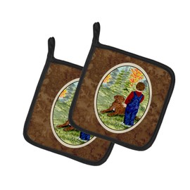 Caroline's Treasures SS8547PTHD Little boy with his Chesapeake Bay Retriever Pair of Pot Holders Kitchen Heat Resistant Pot Holders Sets Oven Hot Pads for Cooking Baking BBQ, 7 1/2 x 7 1/2