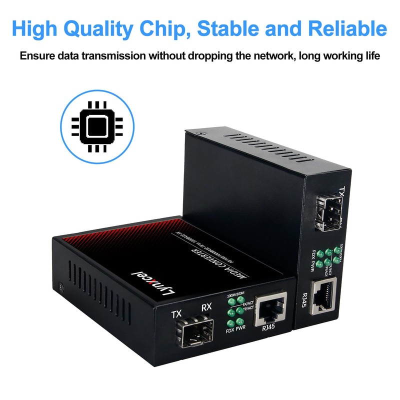 Lynxcel Gigabit Multi Mode Fiber Media Converter, 10/100/1000Base-TX to 1000Base-SX