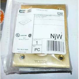 RACO NEW HUBBELL 6288 1 Gang BRASS Floor Box Duplex Cover w/ 2, 1-1/2" Threaded Plugs