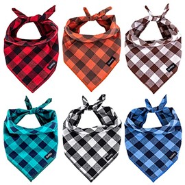 Gofshy Dog Bandanas -6PCS Dog Gifts Red Blue Green Orange Black Brown Buffalo Plaid Dog Scarf Adjustable Dog Accessories Kerchief for Small Medium Large Dogs Cats Puppy Bandanas