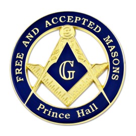 F&AM Prince Hall Round Masonic Auto Emblem - [Blue & Gold][3'' Diameter]