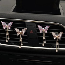 4Pcs Bling Butterfly Car Aromatherapy Air Vent Clips,Diamond Pearl Pendant Butterfly Car Air Fresheners Vent Clips Cute Car Decoration Car Interior Decor Bling Car Accessories for Women,Air Fresheners