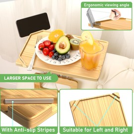 Smatdecis Couch Arm Tray Table Sofa Arm Clip, Armrest Tray Table Suitable for Home Drinks/Fast Food/Fruit Etc, Large Size Multi-Function Natural(Dual Phone/Tablet Holder)
