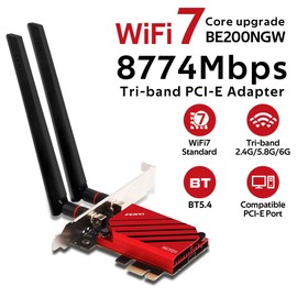 FENVi WiFi Card PCIE WiFi 7 BE200 Tri-Band 802.11be 8774Mbps PCIe WiFi 7 Network Adapter with BT5.4 Support Windows 11/10 Not for AMD Motherboards