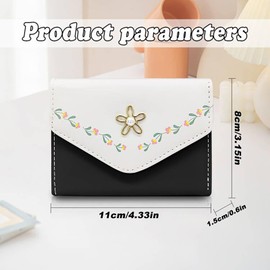 AdiStylinno Small Wallet for Woman, Cute Flowers Print Leather Wallet Fashion Bifold Wallet with ID Window and Card Slots (Black)
